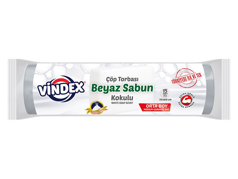 Vindex Büzgülü Çöp Torbası Beyaz Sabun Kokulu Orta Boy