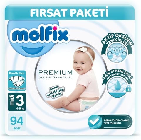 Molfix Premium Oksijen Ultra Fırsat Paketi 3 Beden 94 Adet