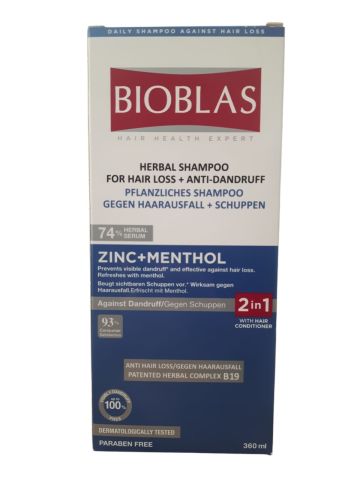 Bioblas Şampuan 360ML Zinc+Menthol 2in1 Kepeğe Karşı Kremli Şampuan